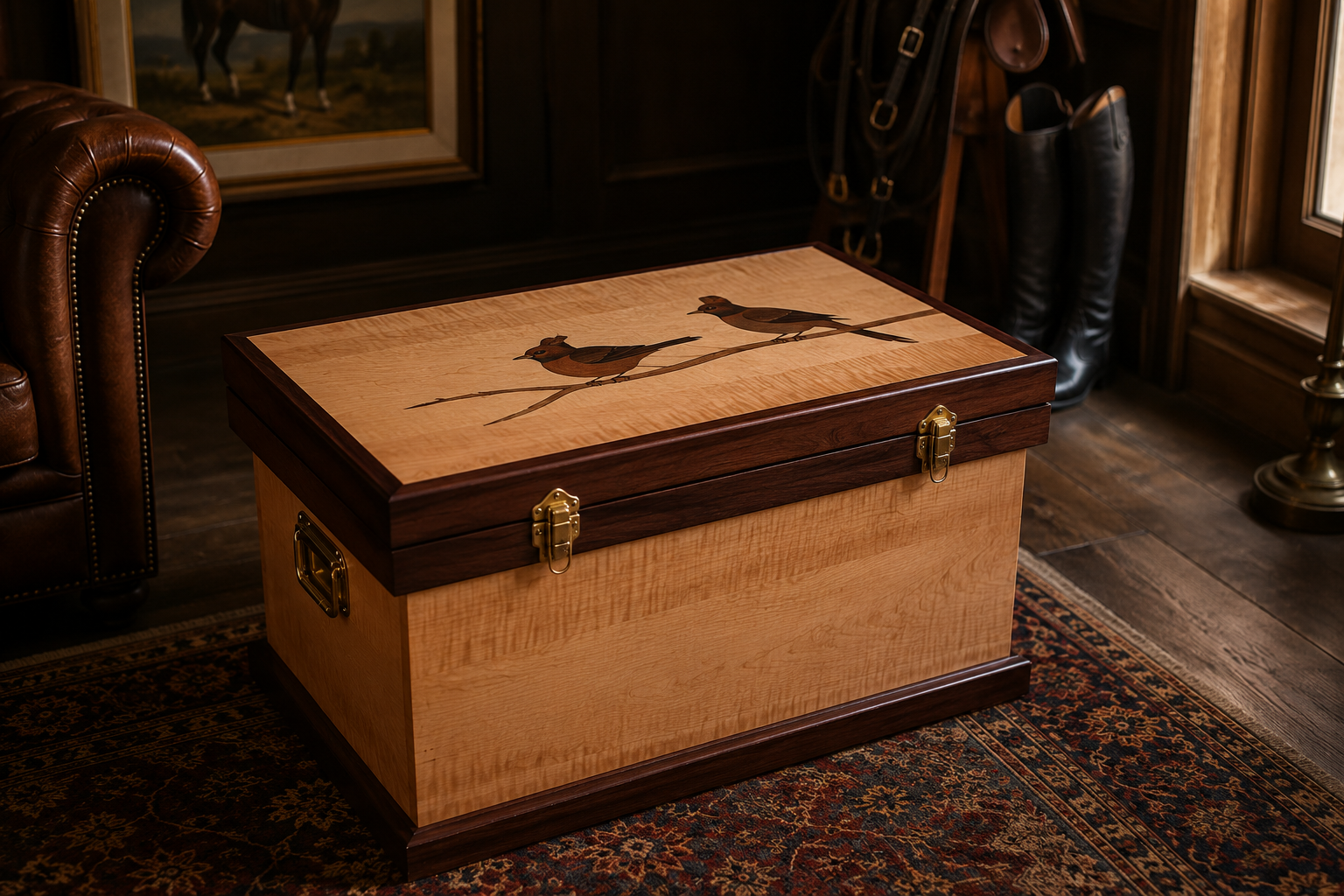 Cardinal marquetry trunk